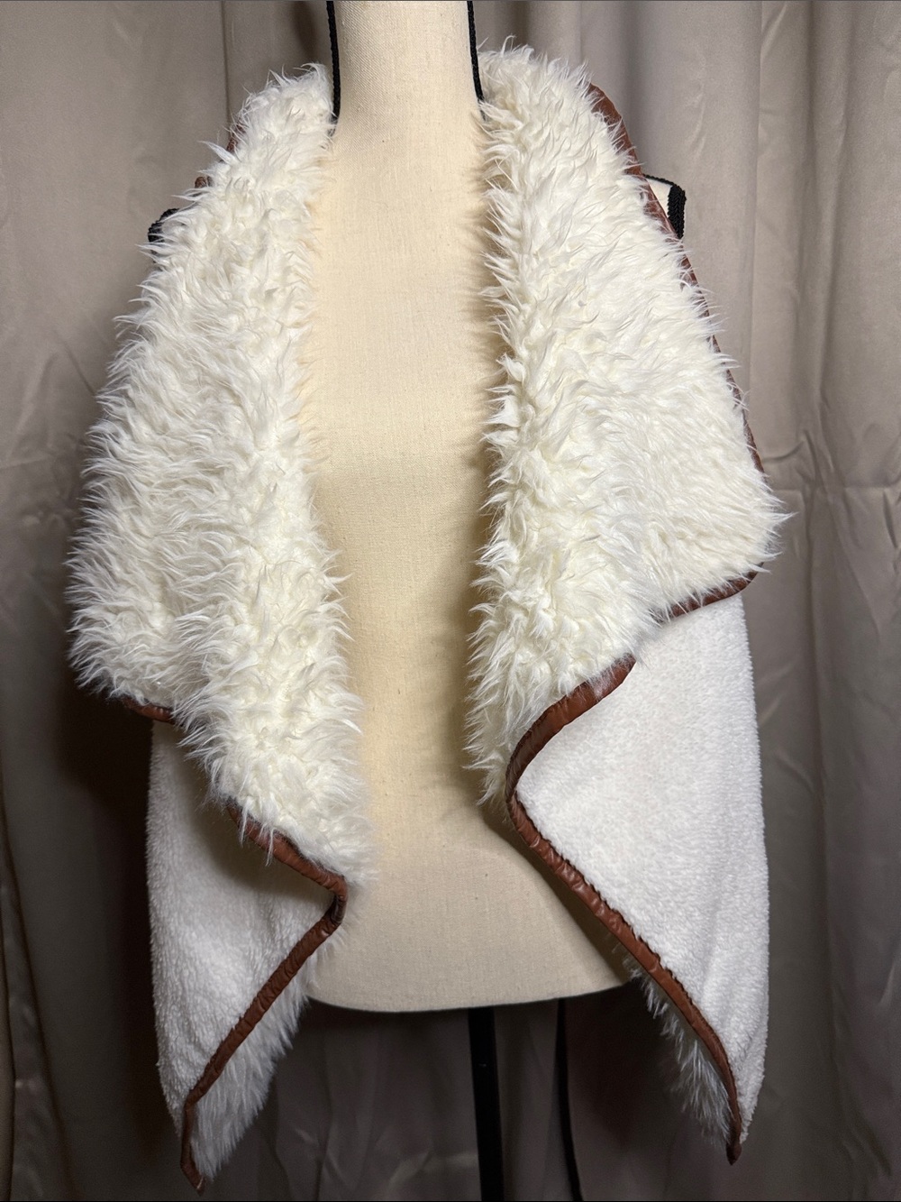 Simply Southern Cream Faux Shearling Vest with Brown Patch